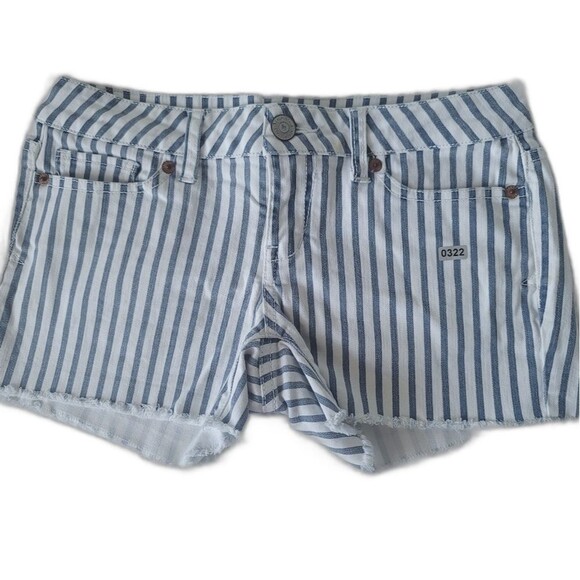 Aeropostale Women's Striped Stretch Denim Blue white Shorts size 0 - Picture 1 of 9